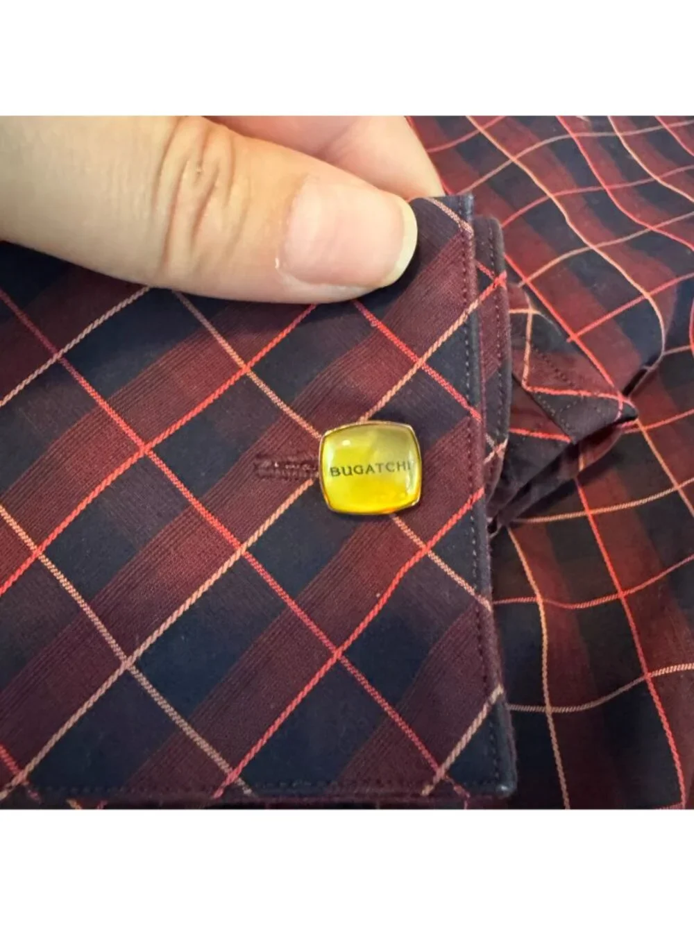 Vintage Y2K Banana Republic Maroon & Navy Checked Dress Shirt, French Cuffs, XL